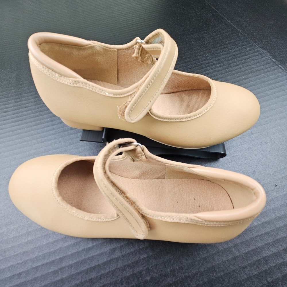 Kids Tan Mary Jane Tap Dance Shoes Size 3A Hook and Loop Strap‎ Tan